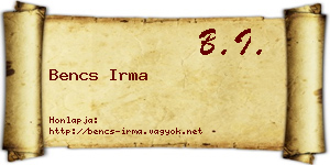 Bencs Irma névjegykártya